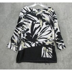 Dolcezza Top Womens Size S Linen Abstract Artsy Art to Wear Lagenlook Floral